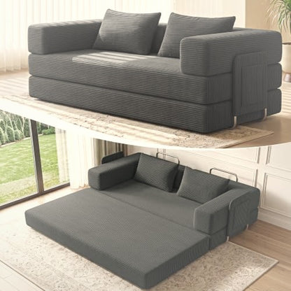 198 cm 5-in-1 Convertible Futon Sofa Bed with Storage Pocket