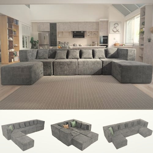 130 cm U-Shaped Modular Sectional Sofa 6 Seater Chenille with Ottoman
