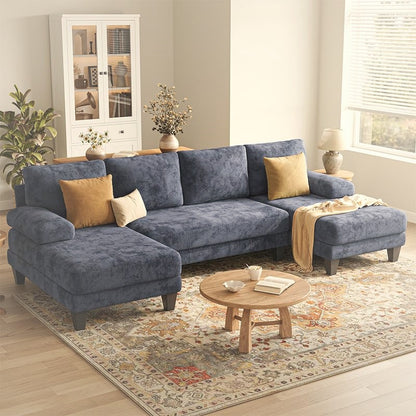 284 cm U-Shaped Sectional Sofa 4 Seater Chenille with Double Chaise