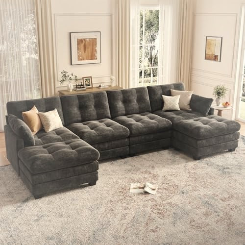 284 cm U-Shaped Modular Sectional Sofa 6 Seater with Ottoman