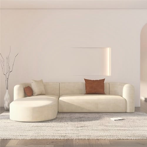 94 cm Modern Tight Curved Back Velvet Sofa 3 Seater Cream
