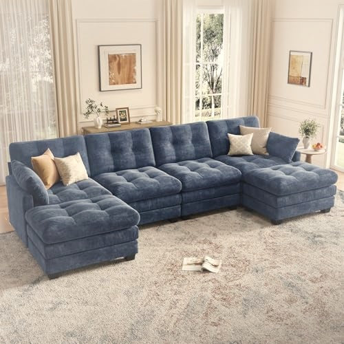 284 cm U-Shaped Modular Sectional Sofa 6 Seater with Ottoman