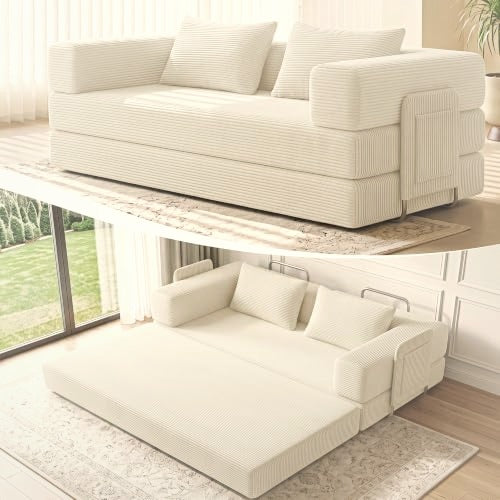 198 cm 5-in-1 Convertible Futon Sofa Bed with Storage Pocket