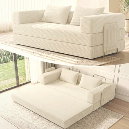 198 cm 5-in-1 Convertible Futon Sofa Bed with Storage Pocket