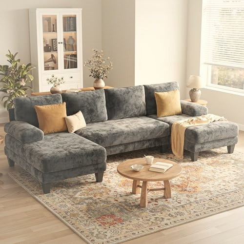 284 cm U-Shaped Sectional Sofa 4 Seater Chenille with Double Chaise