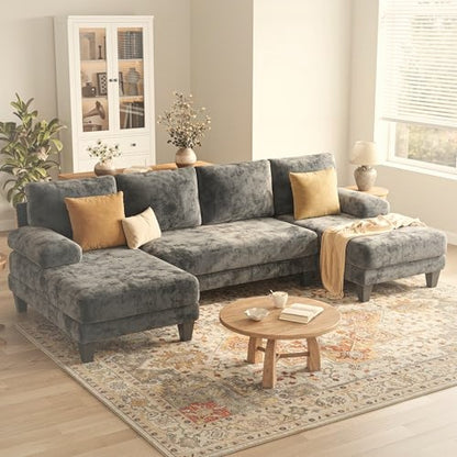 284 cm U-Shaped Sectional Sofa 4 Seater Chenille with Double Chaise