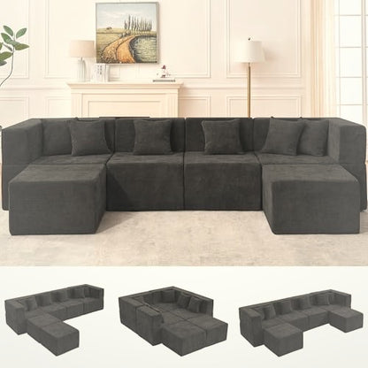 130 cm U-Shaped Modular Sectional Sofa 6 Seater Chenille with Ottoman