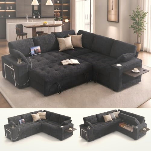 218 cm L-Shaped Modular Sectional Sofa with Pull Out Bed