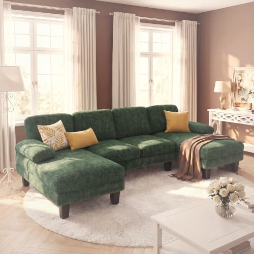 U-Shaped Sectional Sofa 4 Seater Chenille with Double Chaise