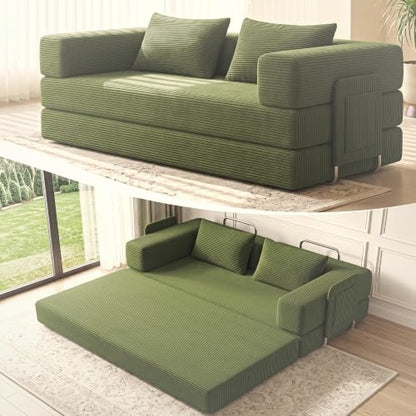 198 cm 5-in-1 Convertible Futon Sofa Bed with Storage Pocket