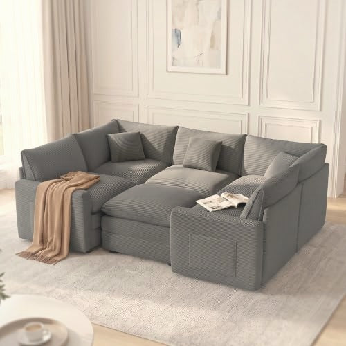 274 cm U-Shaped Modular Sectional Sofa 5 Seater Chenille with Ottoman