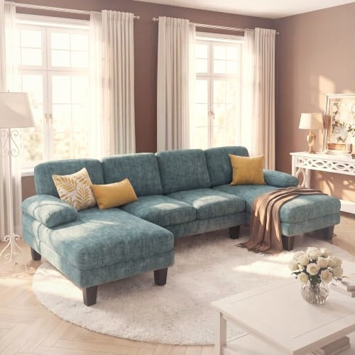 U-Shaped Sectional Sofa 4 Seater Chenille with Double Chaise