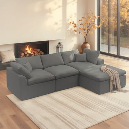 110 cm L-Shape Modular Sectional Sofa with Ottoman
