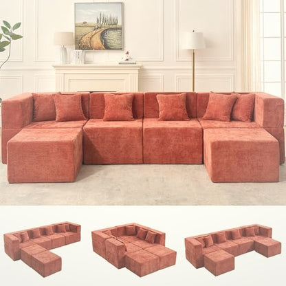 130 cm U-Shaped Modular Sectional Sofa 6 Seater Chenille with Ottoman