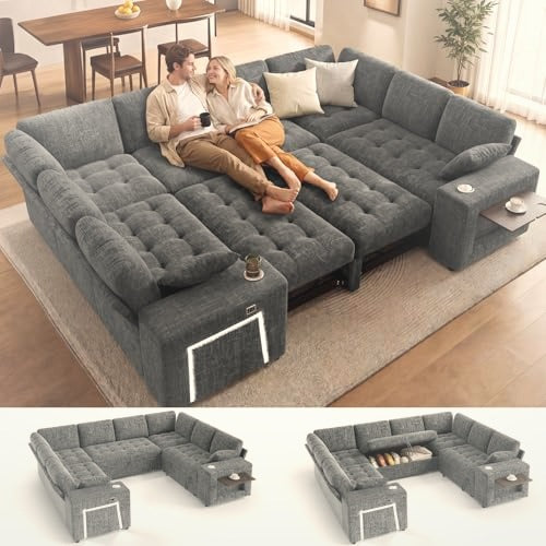 218 cm L-Shaped Modular Sectional Sofa with Pull Out Bed