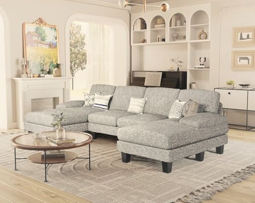 U-Shaped Sectional Sofa 4 Seater Chenille with Double Chaise