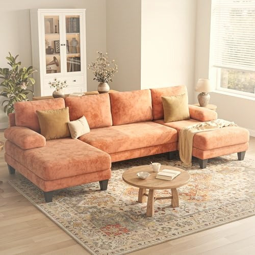 284 cm U-Shaped Sectional Sofa 4 Seater Chenille with Double Chaise