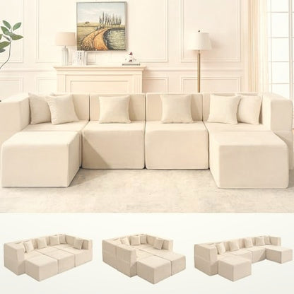130 cm U-Shaped Modular Sectional Sofa 6 Seater Chenille with Ottoman