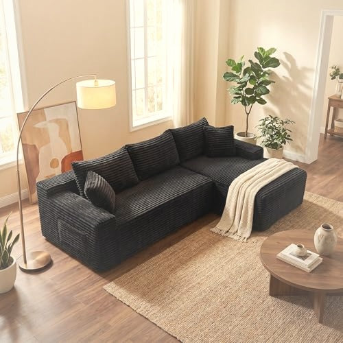 241 cm L-Shaped Cloud Sectional Sofa 3 Seater Corduroy with Chaise