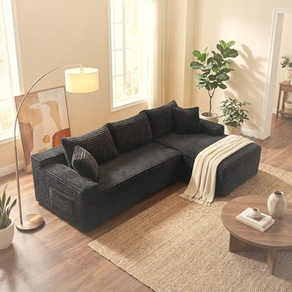 241 cm L-Shaped Cloud Sectional Sofa 3 Seater Corduroy with Chaise