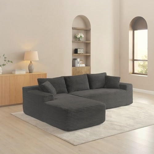 241 cm L-Shaped Cloud Sectional Sofa 3 Seater Corduroy with Chaise