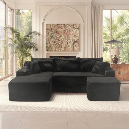 241 cm L-Shaped Cloud Sectional Sofa 3 Seater Corduroy with Chaise