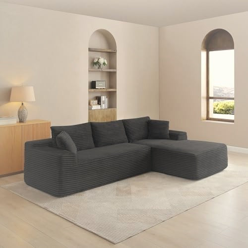 241 cm L-Shaped Cloud Sectional Sofa 3 Seater Corduroy with Chaise