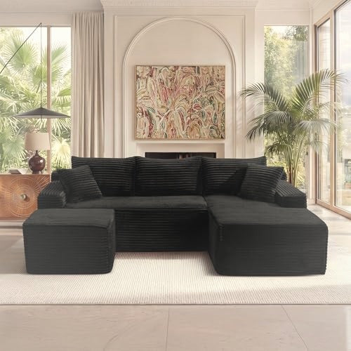 241 cm L-Shaped Cloud Sectional Sofa 3 Seater Corduroy with Chaise
