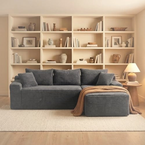 241 cm L-Shaped Cloud Sectional Sofa 3 Seater Corduroy with Chaise