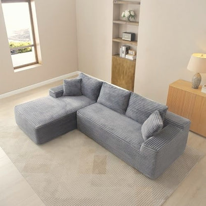 241 cm L-Shaped Cloud Sectional Sofa 3 Seater Corduroy with Chaise