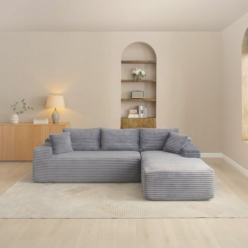 241 cm L-Shaped Cloud Sectional Sofa 3 Seater Corduroy with Chaise