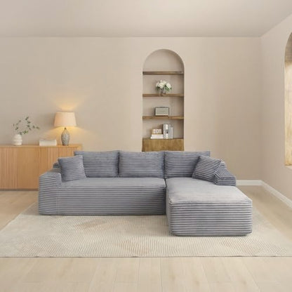 241 cm L-Shaped Cloud Sectional Sofa 3 Seater Corduroy with Chaise