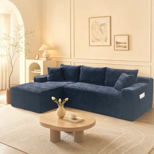 241 cm L-Shaped Cloud Sectional Sofa 3 Seater Corduroy with Chaise