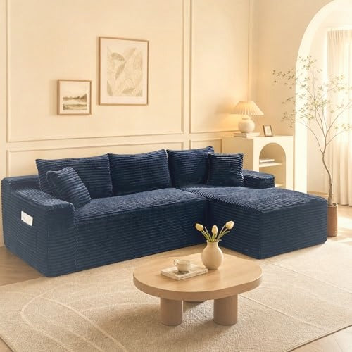 241 cm L-Shaped Cloud Sectional Sofa 3 Seater Corduroy with Chaise